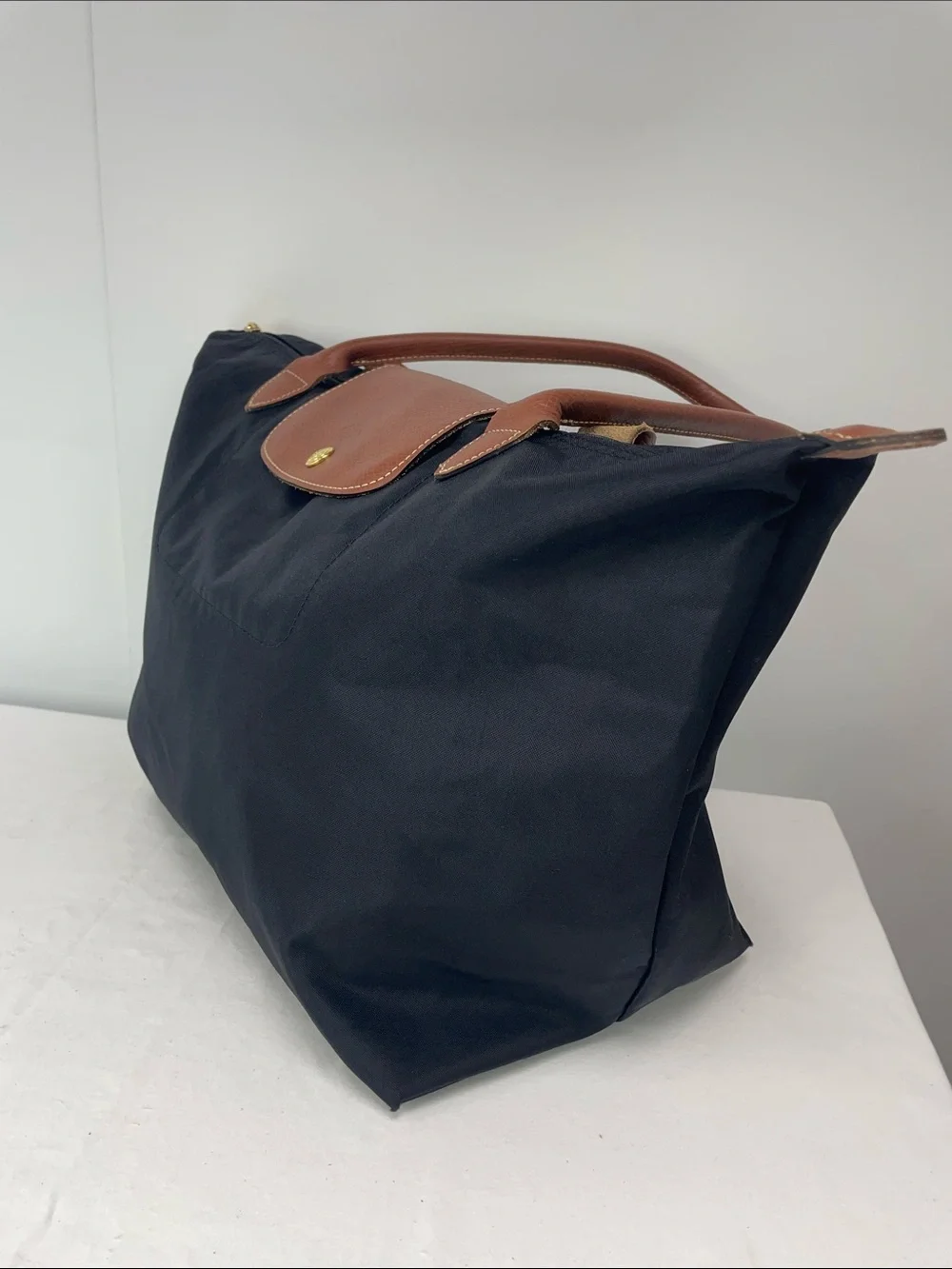 Longchamp Black Nylon Tote with Brown Leather Handles
